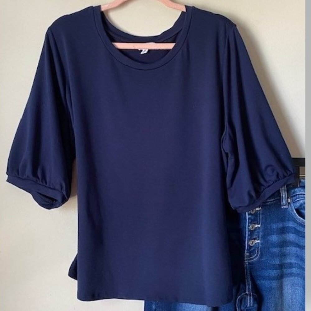 Blue Short Balloon Sleeve Top